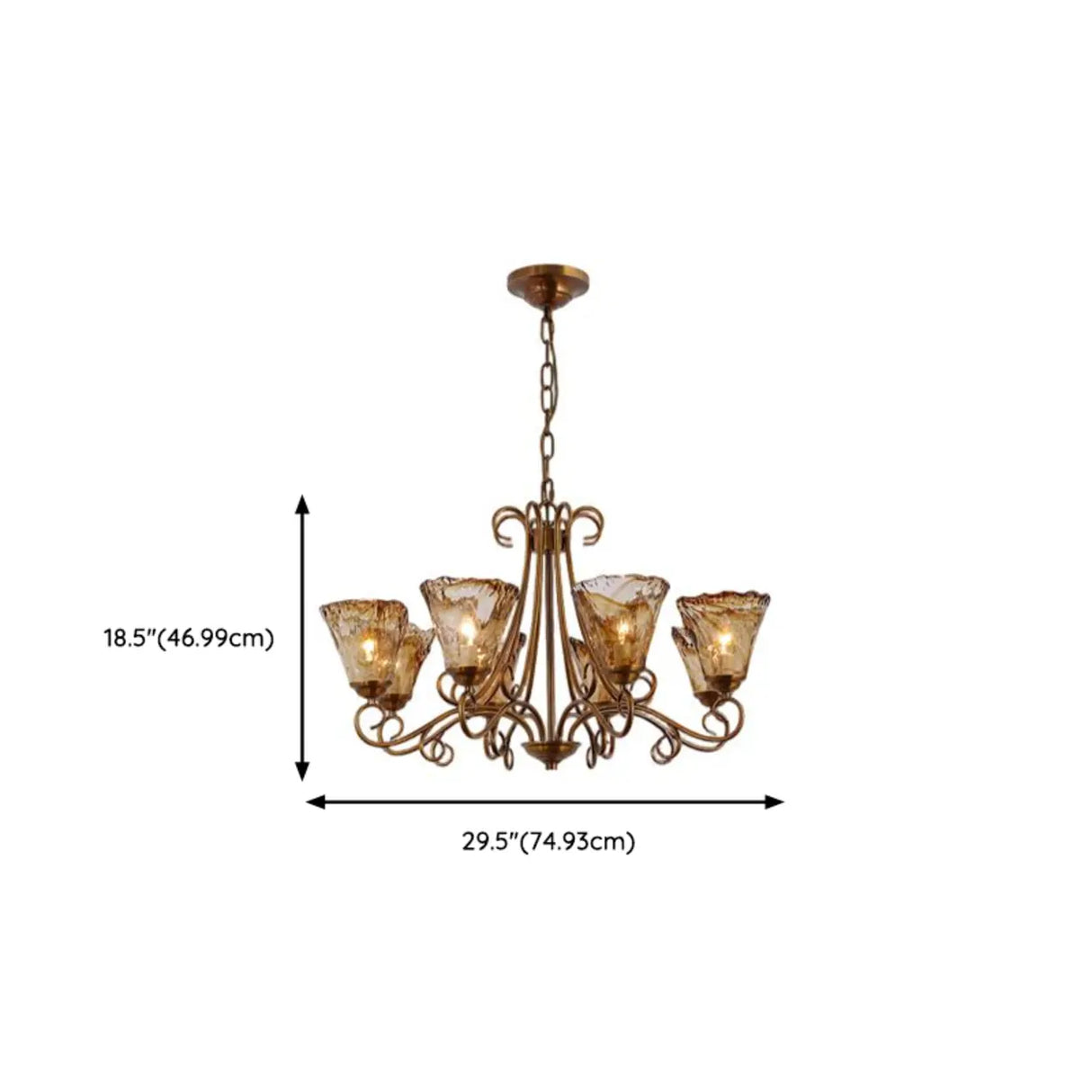 Vintage Bronze Chandelier with Amber Glass Lampshades