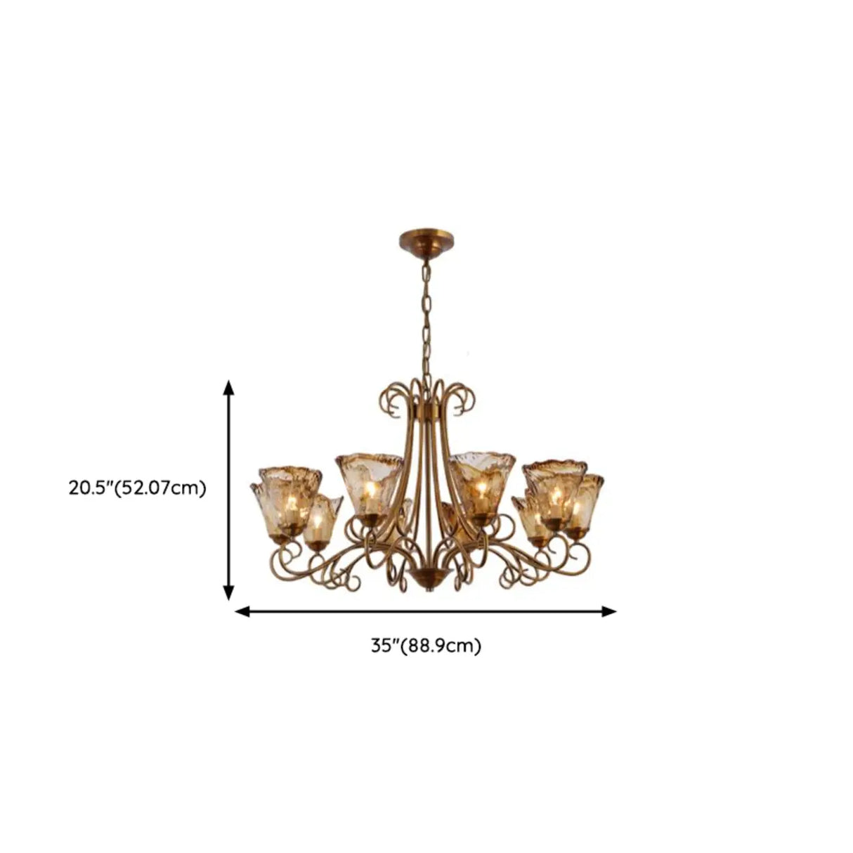 Vintage Bronze Chandelier with Amber Glass Lampshades Image - 12