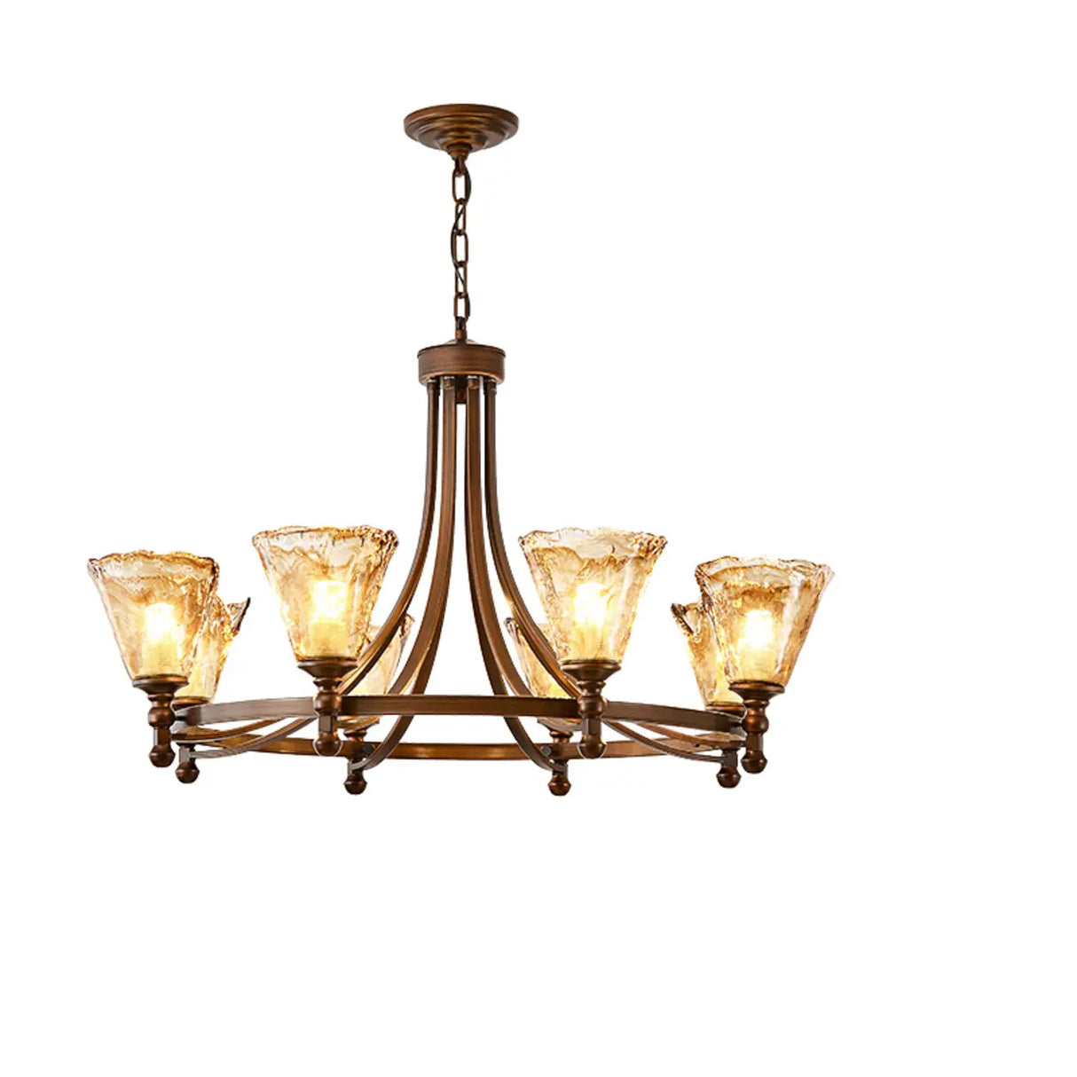 Vintage Bronze Chandelier with Amber Glass Shades, 6-Light Image - 2