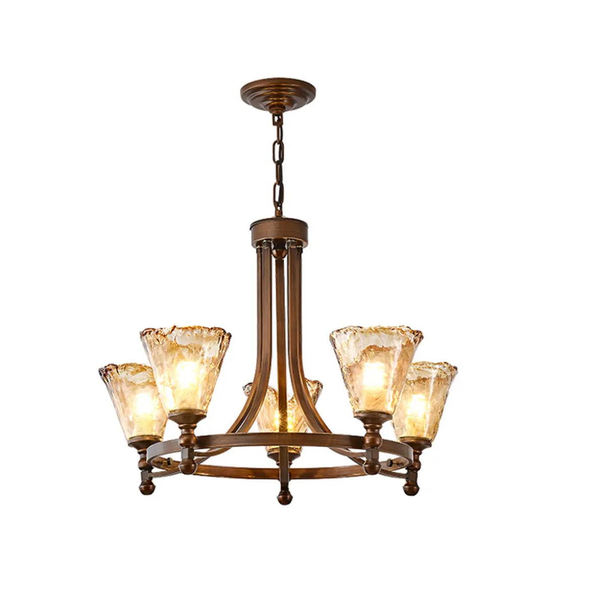 Vintage Bronze Chandelier with Amber Glass Shades, 6-Light Image - 4
