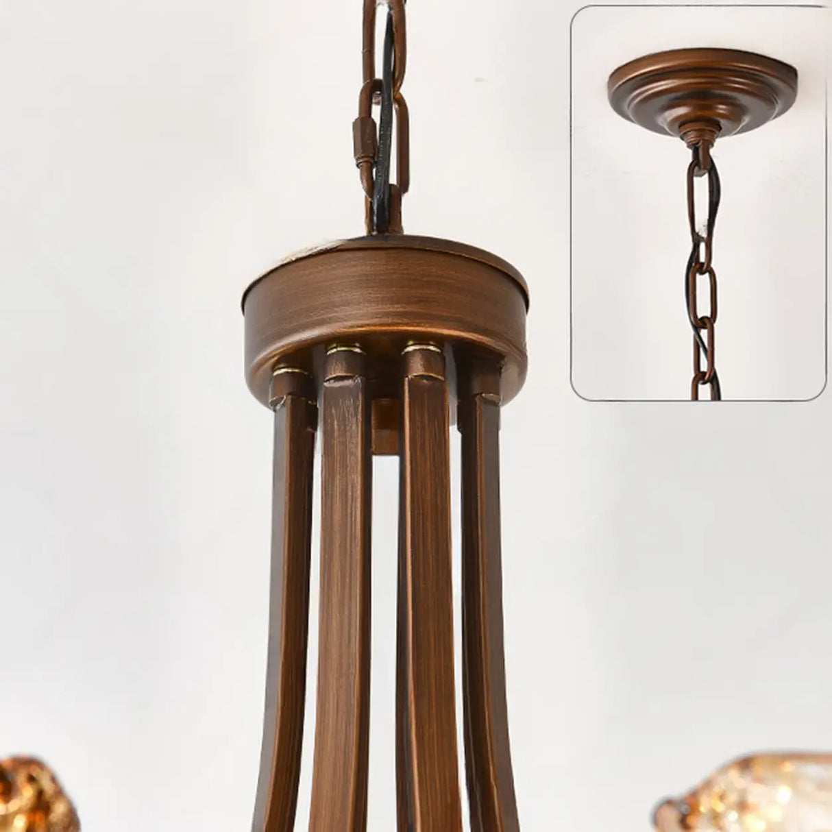 Vintage Bronze Chandelier with Amber Glass Shades, 6-Light Image - 8