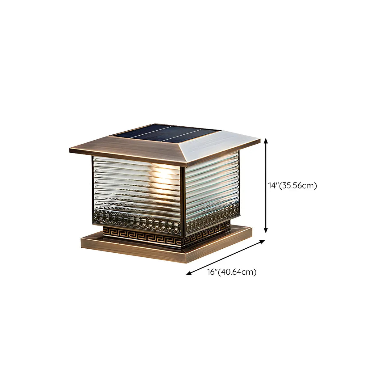 Vintage Bronze Finish Square Glass Solar Outdoor Lamp Image - 14