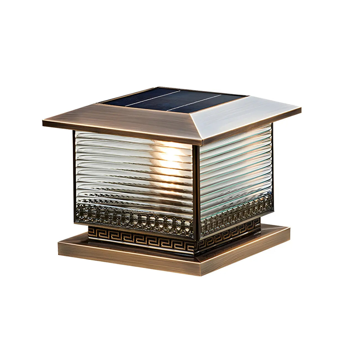 Vintage Bronze Finish Square Glass Solar Outdoor Lamp Image - 6