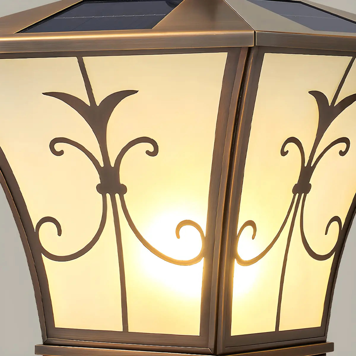 Vintage Bronze Outdoor Solar Lantern Patio Post Light Image - 4