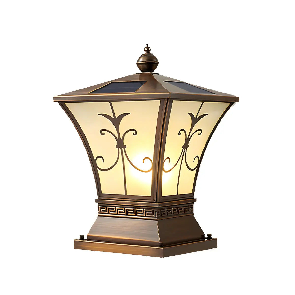 Vintage Bronze Outdoor Solar Lantern Patio Post Light Image - 5