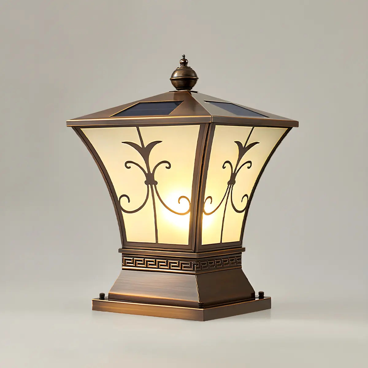 Vintage Bronze Outdoor Solar Lantern Patio Post Light Image - 6