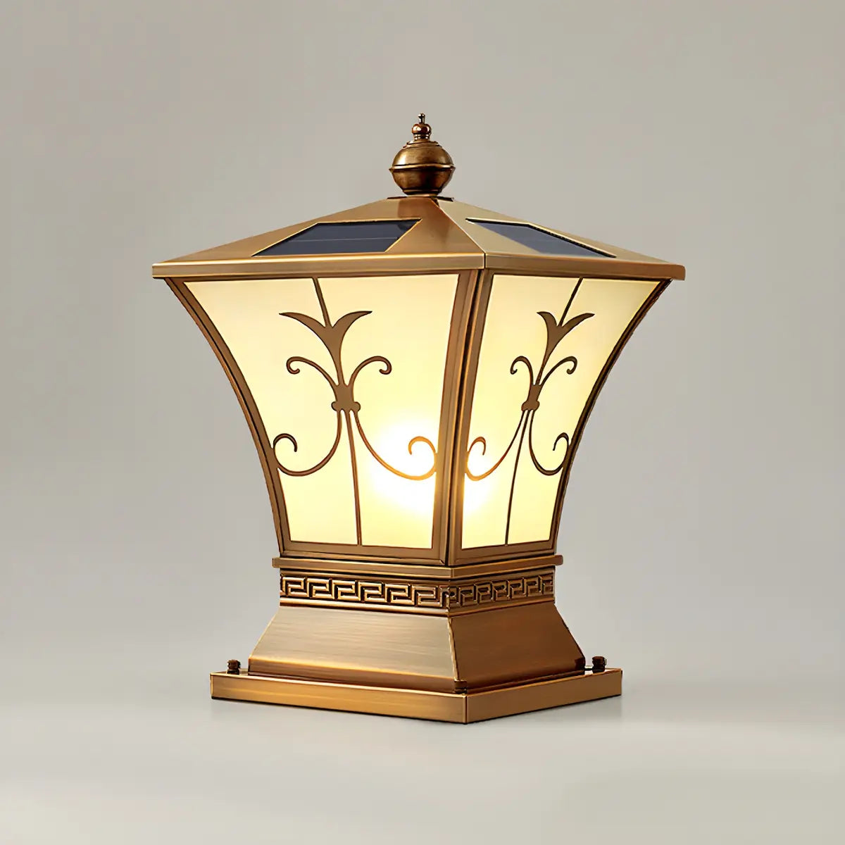 Vintage Bronze Outdoor Solar Lantern Patio Post Light Image - 7