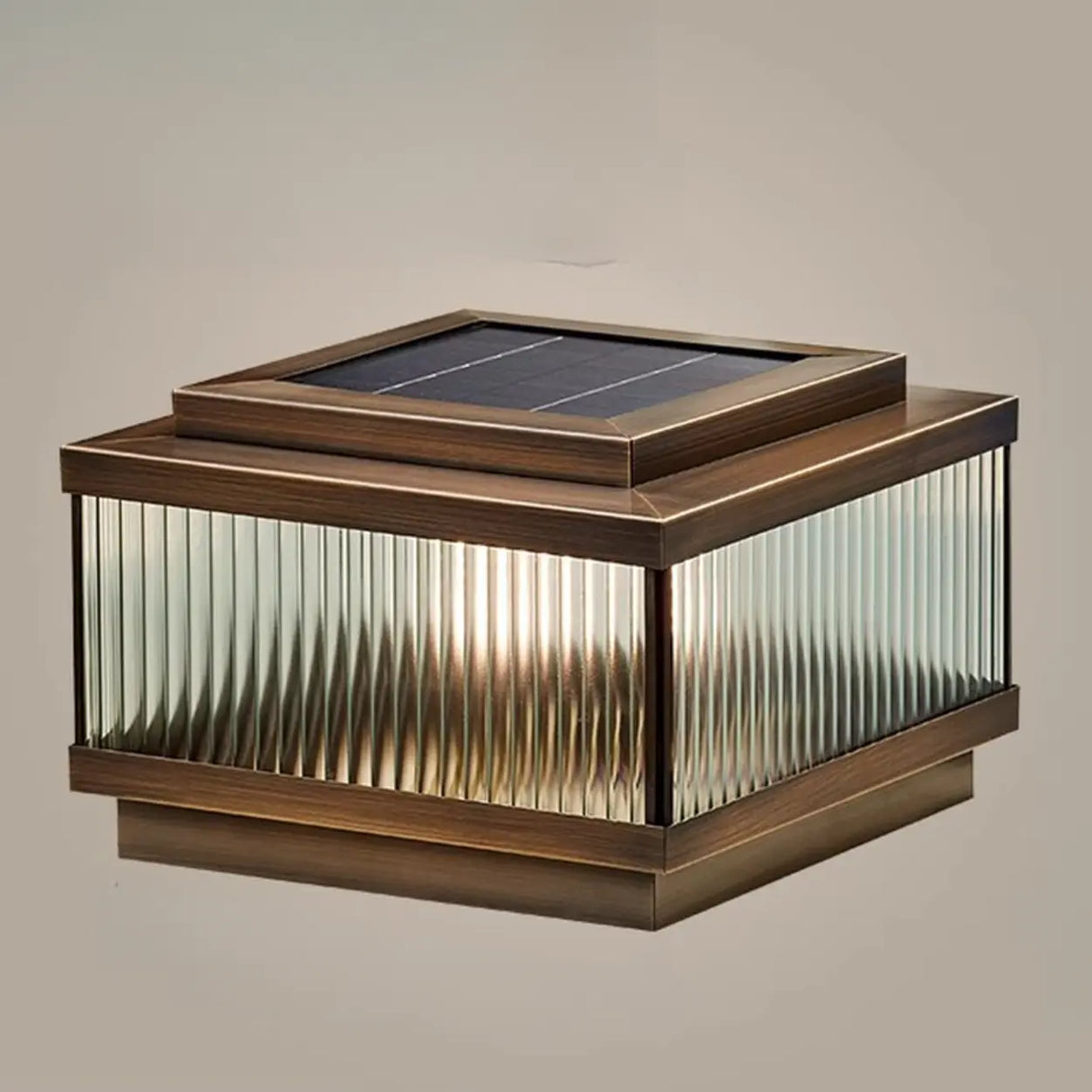 Vintage Bronze Square Glass Solar Outdoor Table Lamp Image - 7