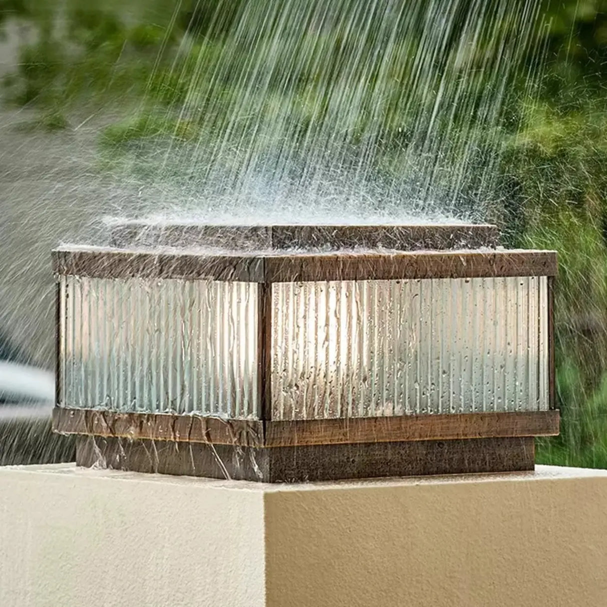 Vintage Bronze Square Glass Solar Outdoor Table Lamp Image - 8