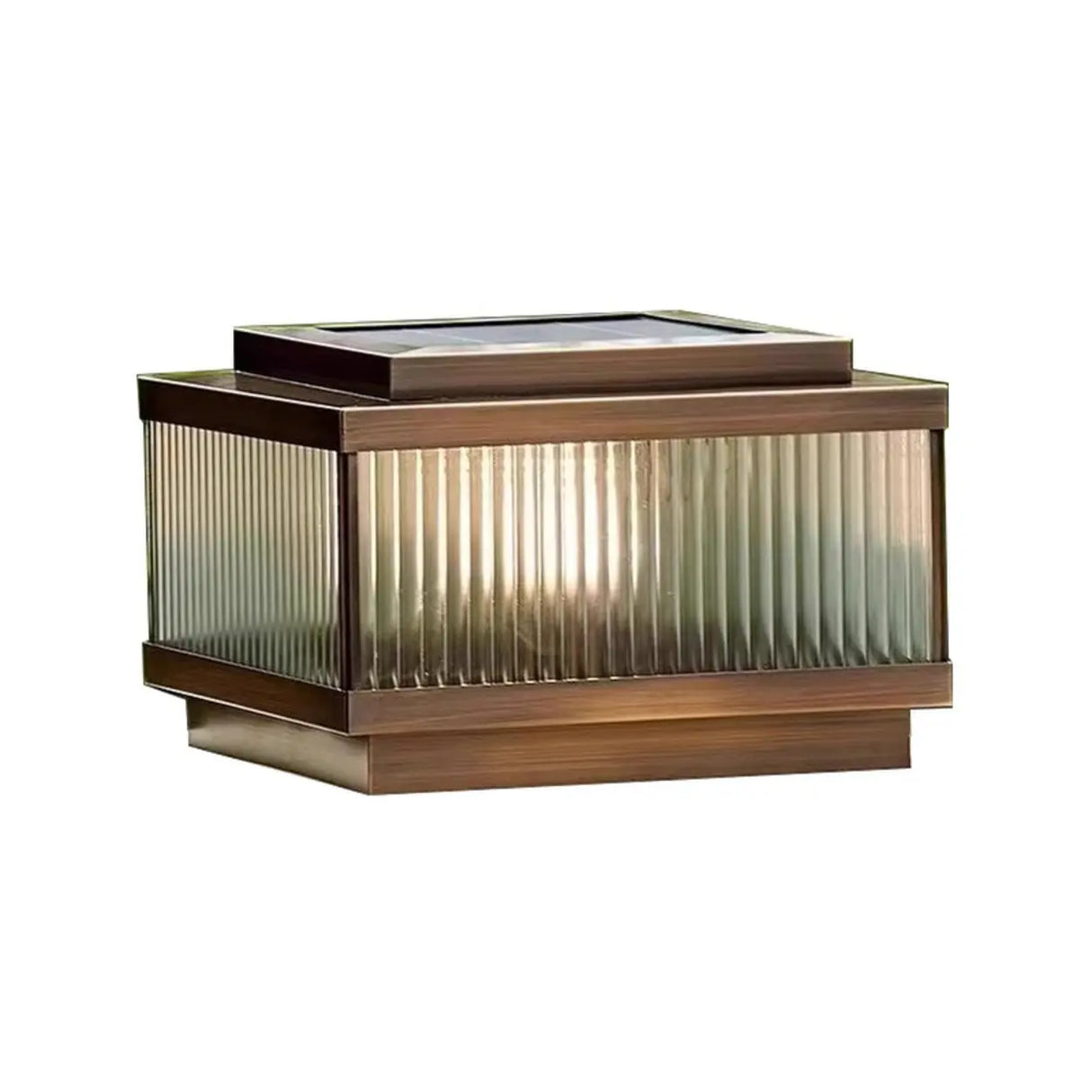 Vintage Bronze Square Glass Solar Outdoor Table Lamp Image - 9