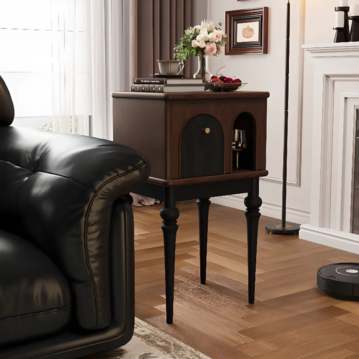 Vintage Brown High Leg Nightstand with Arch Door Drawer Image - 3