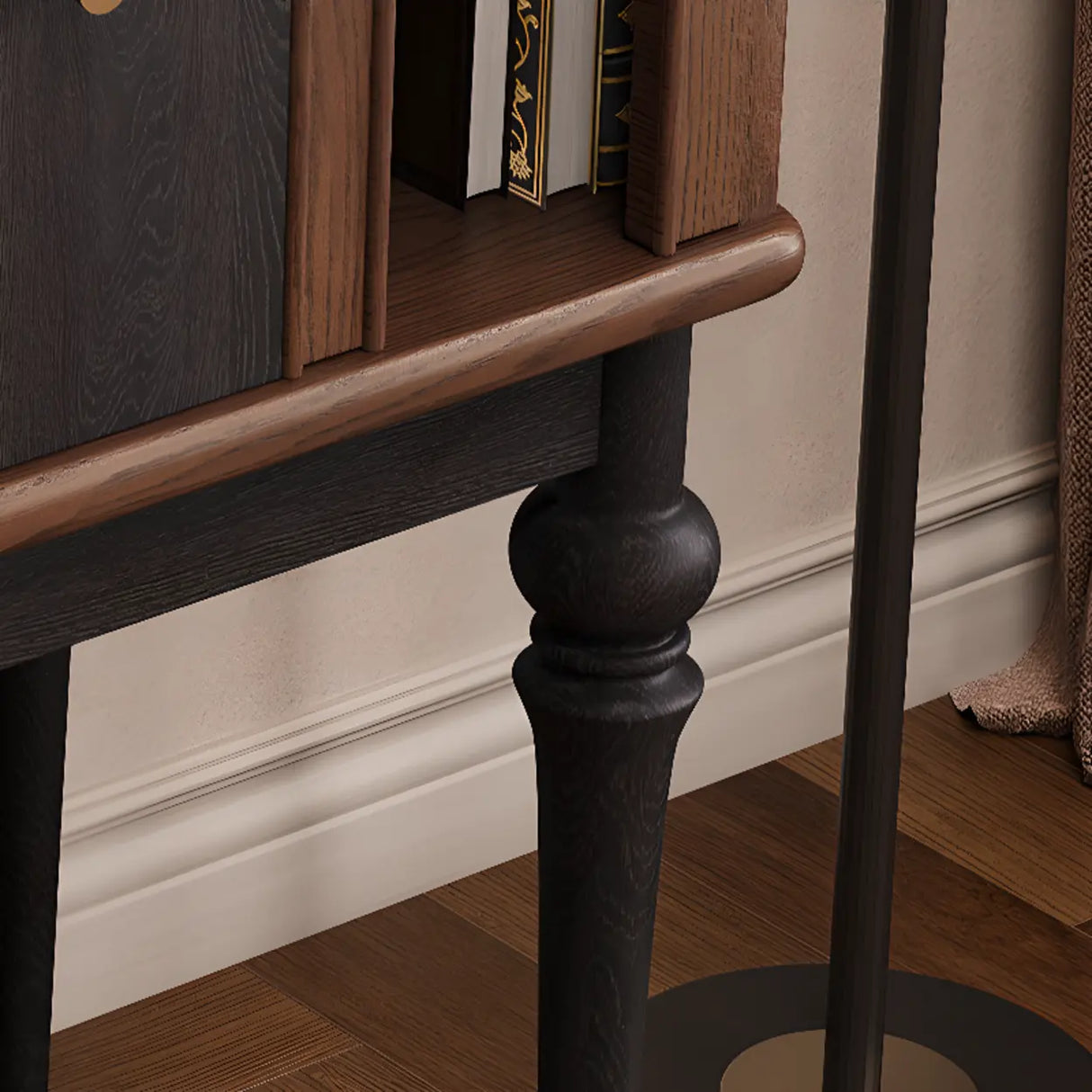 Vintage Brown High Leg Nightstand with Arch Door Drawer Image - 4