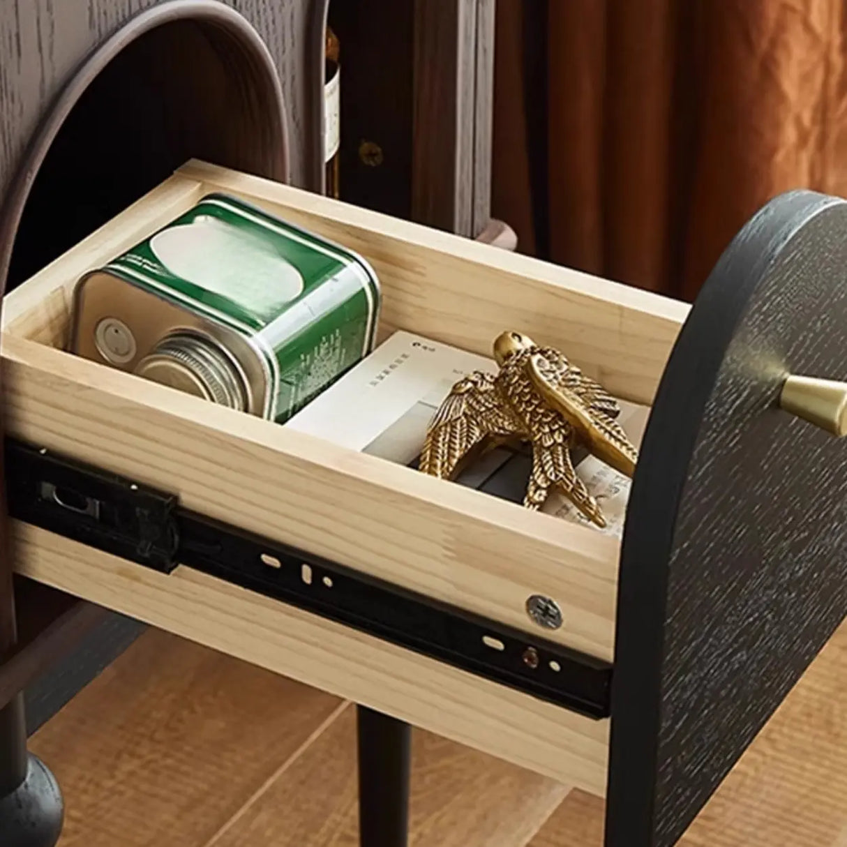 Vintage Brown High Leg Nightstand with Arch Door Drawer Image - 7