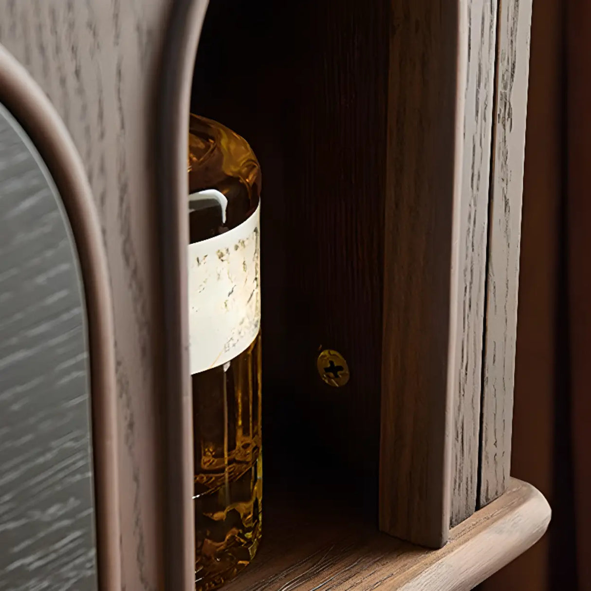 Vintage Brown High Leg Nightstand with Arch Door Drawer Image - 8
