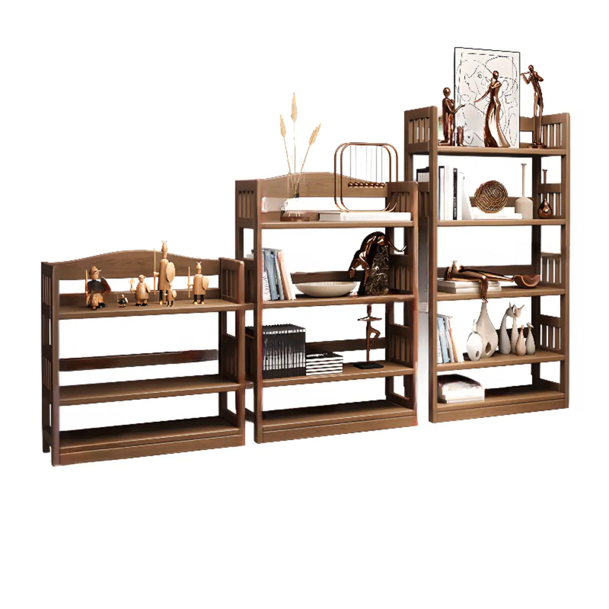 Vintage Brown Rubberwood Vertical Display Bookshelf Image - 11