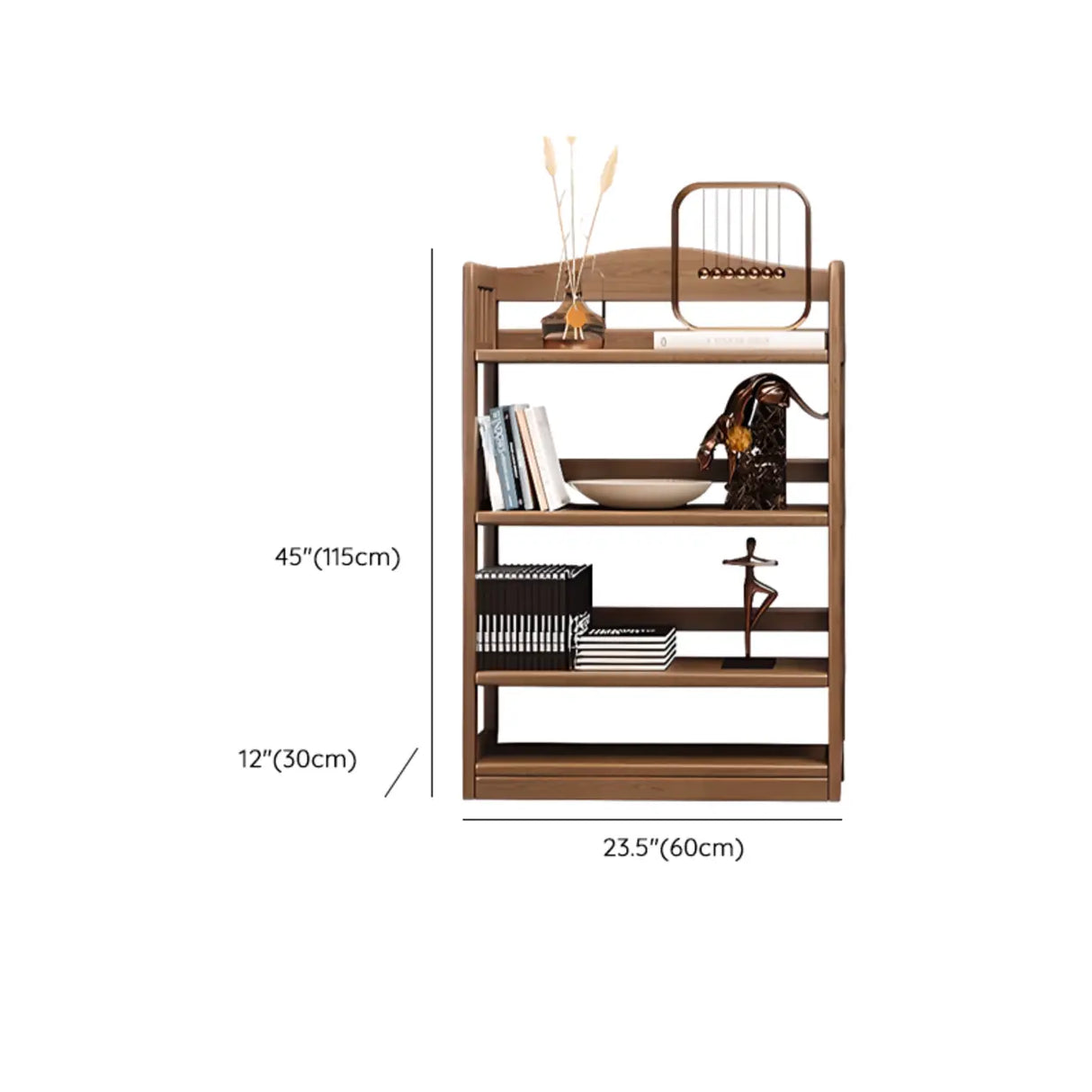Vintage Brown Rubberwood Vertical Display Bookshelf Image - 17