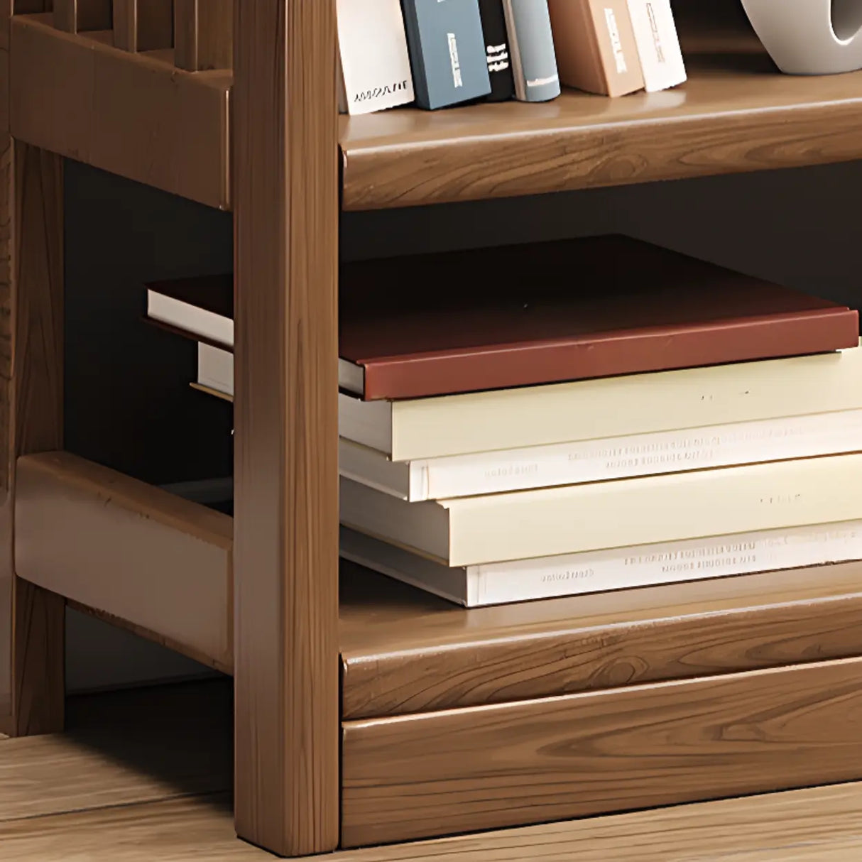 Vintage Brown Rubberwood Vertical Display Bookshelf Image - 6