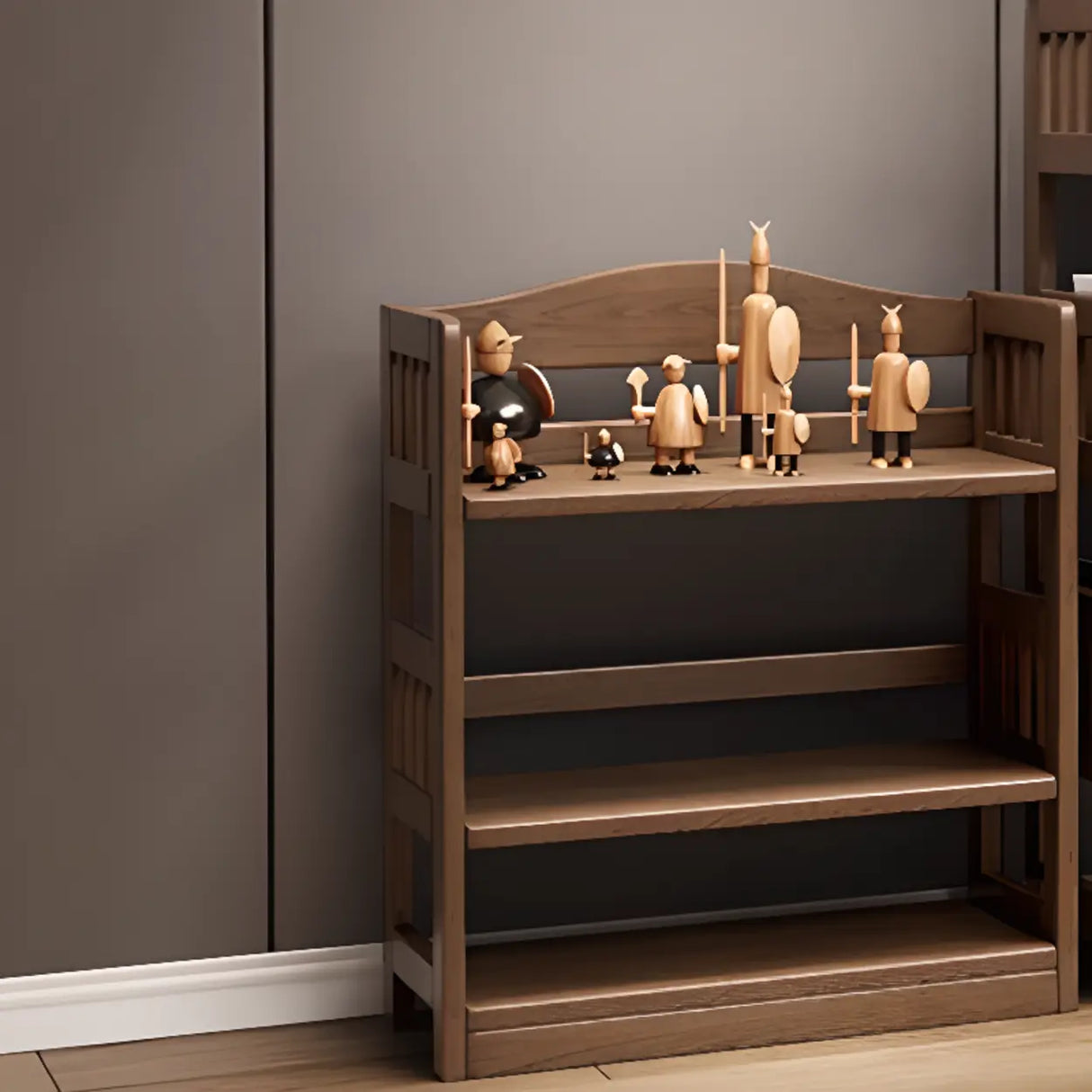 Vintage Brown Rubberwood Vertical Display Bookshelf Image - 8