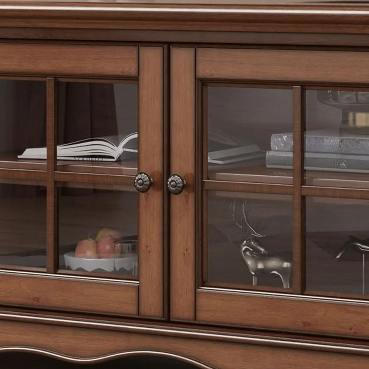 Vintage Brown Wood Rectangle Long TV Stand with Storage Image - 9