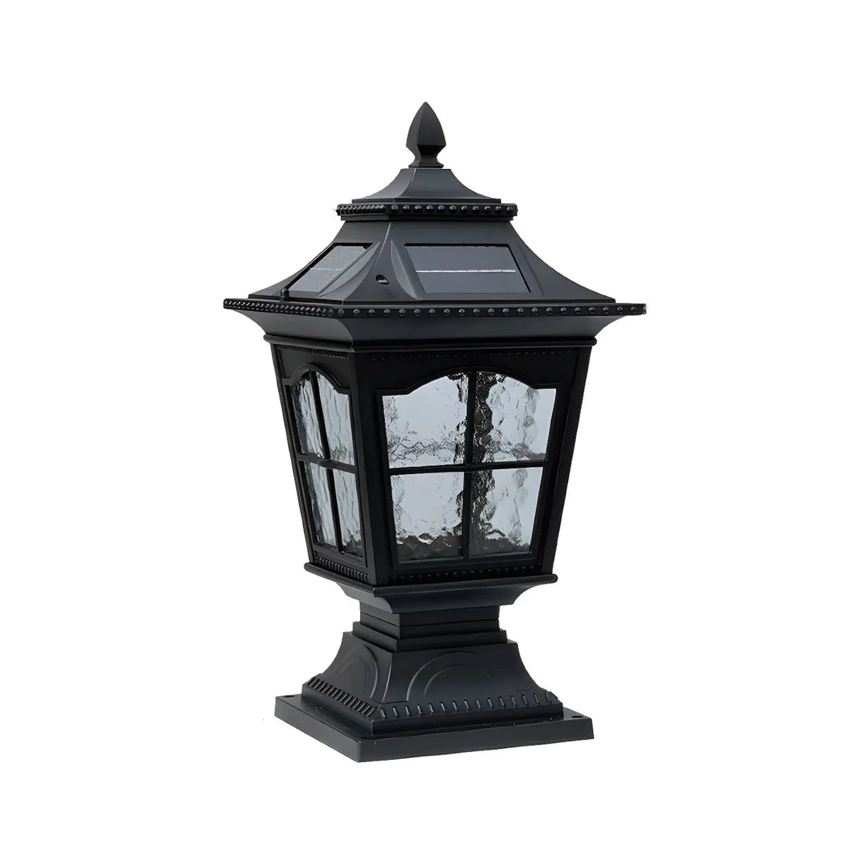 Vintage Chic Solar Lantern Black Aluminum Outdoor Lamp Image - 8
