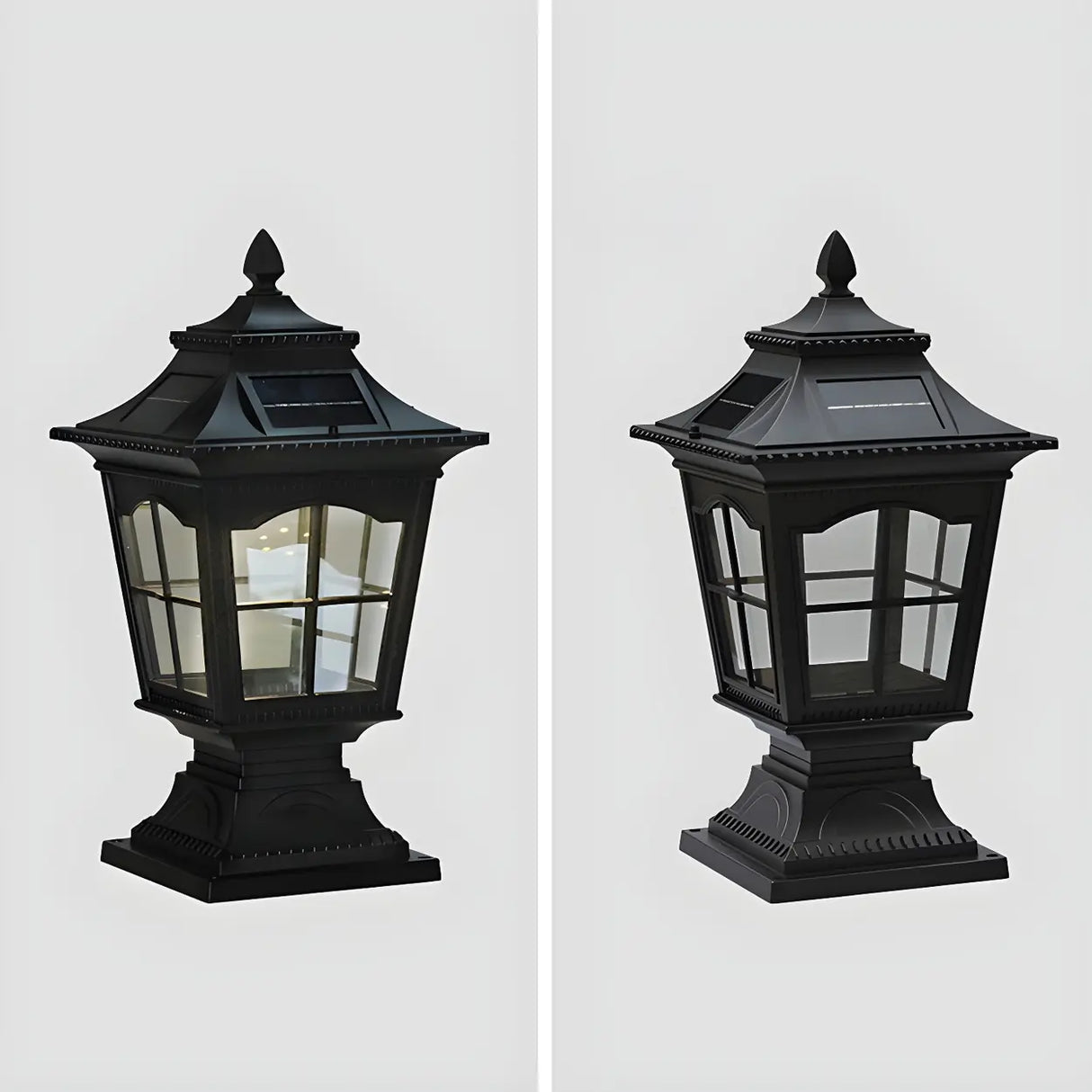 Vintage Chic Solar Lantern Black Aluminum Outdoor Lamp Image - 9
