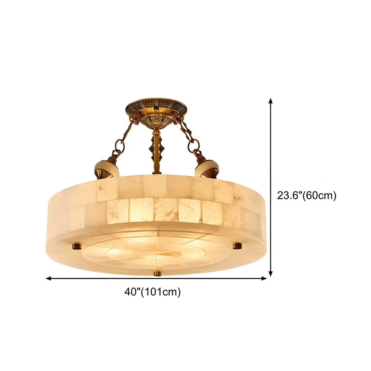 Vintage Circular Alabaster Gold Pendant Light Chandelier Image - 24