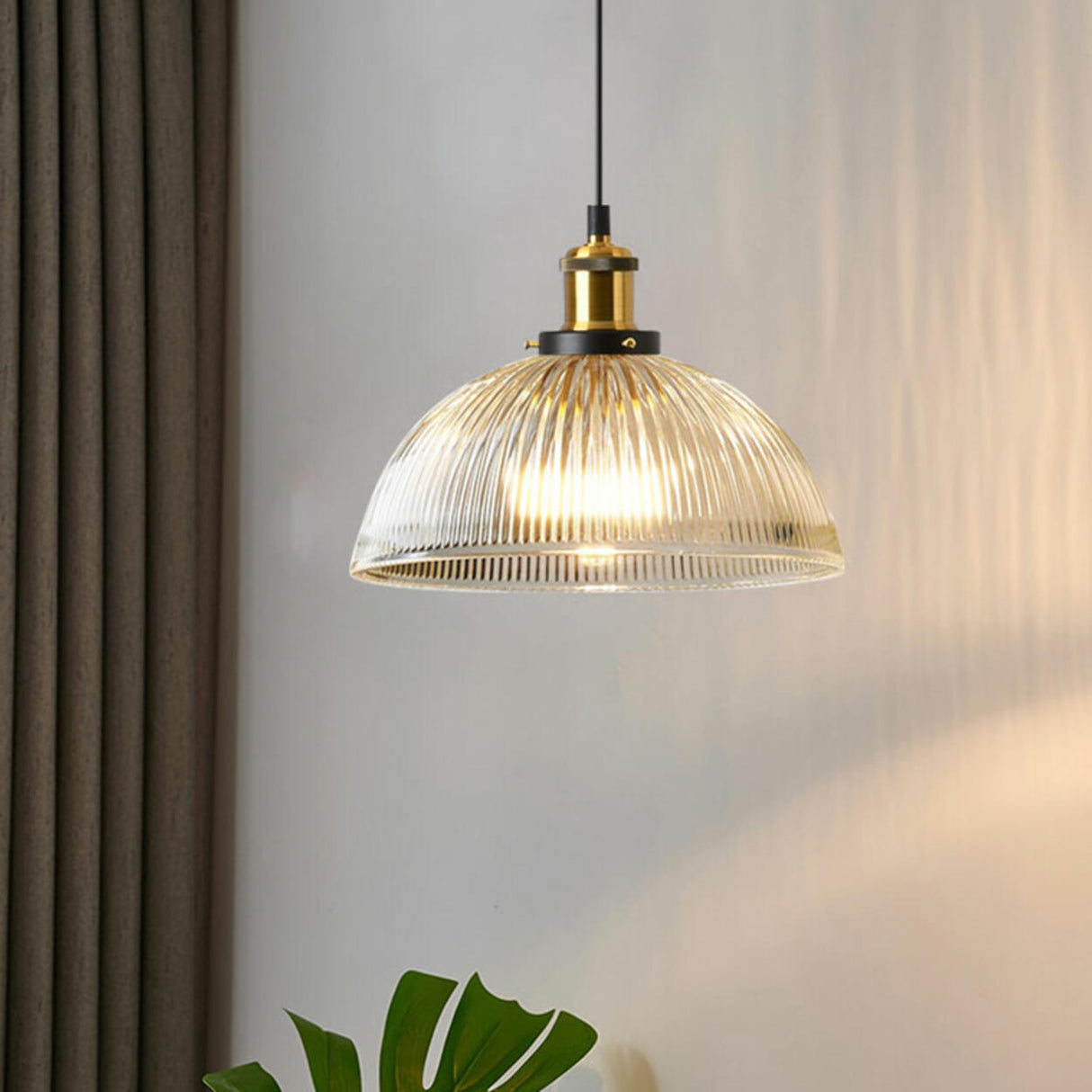 Vintage Classic Dome Ribbed Glass Pendant Lights Image - 3