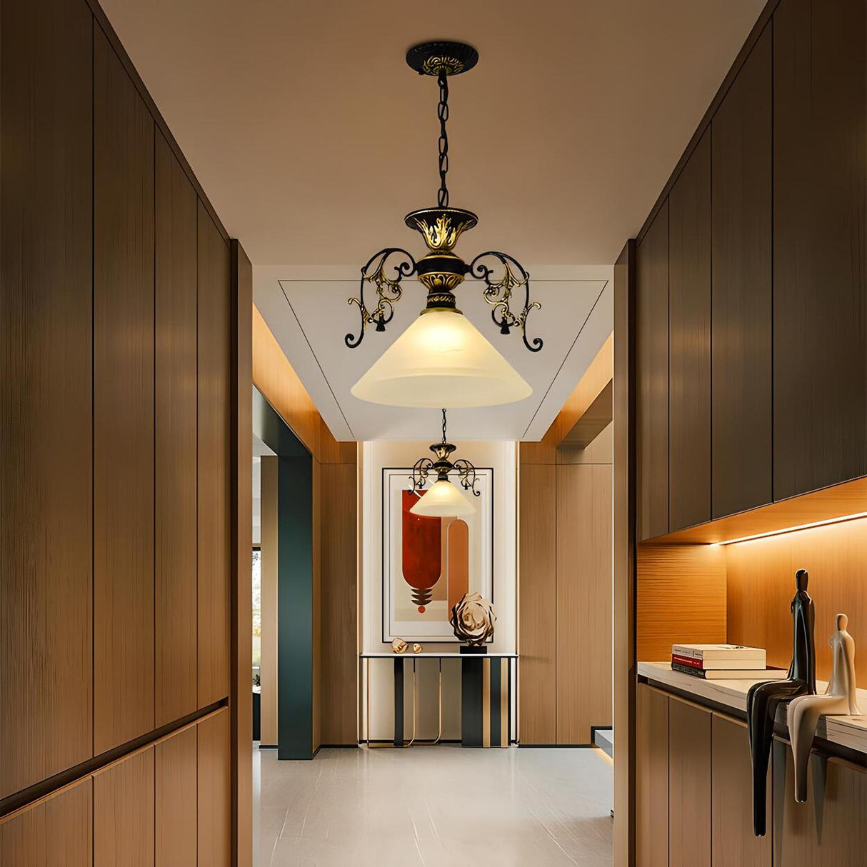 Vintage Classic Iron White Glass Cone Pendant Light Image - 1