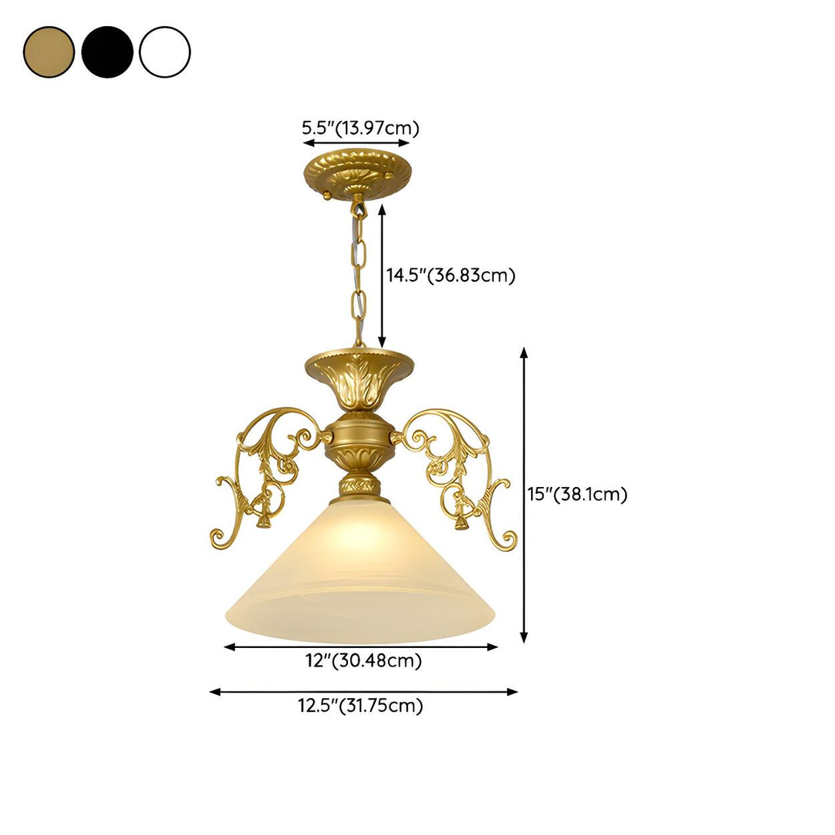 Vintage Classic Iron White Glass Cone Pendant Light