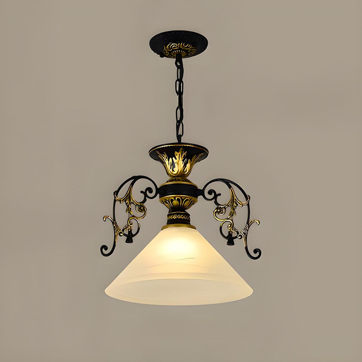 Vintage Classic Iron White Glass Cone Pendant Light Image - 2