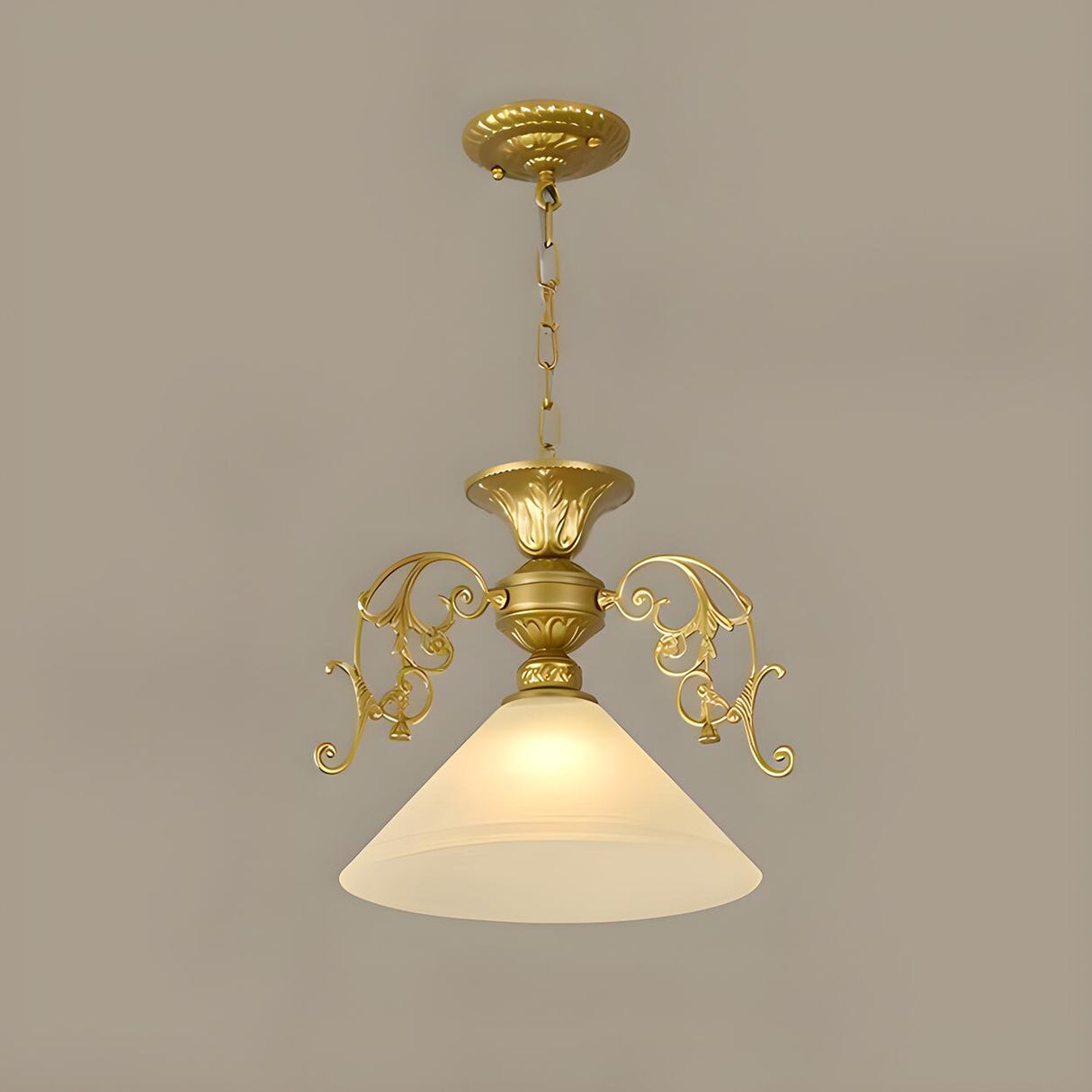 Vintage Classic Iron White Glass Cone Pendant Light Image - 3