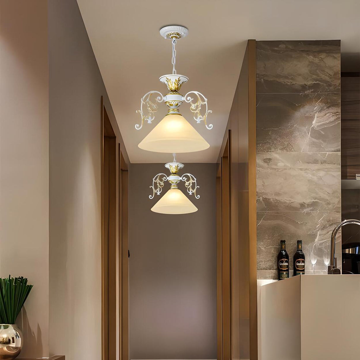 Vintage Classic Iron White Glass Cone Pendant Light Image - 4