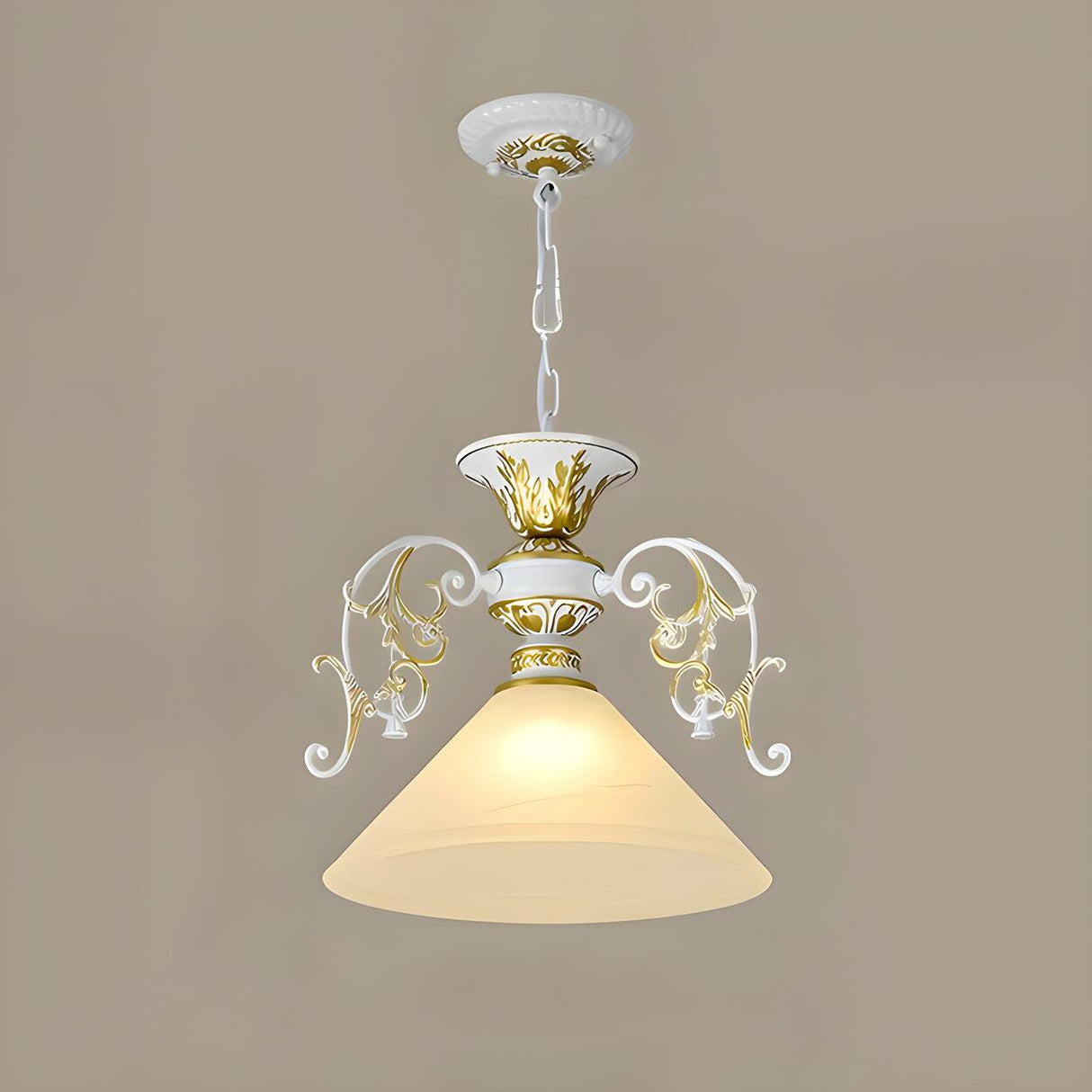 Vintage Classic Iron White Glass Cone Pendant Light Image - 5