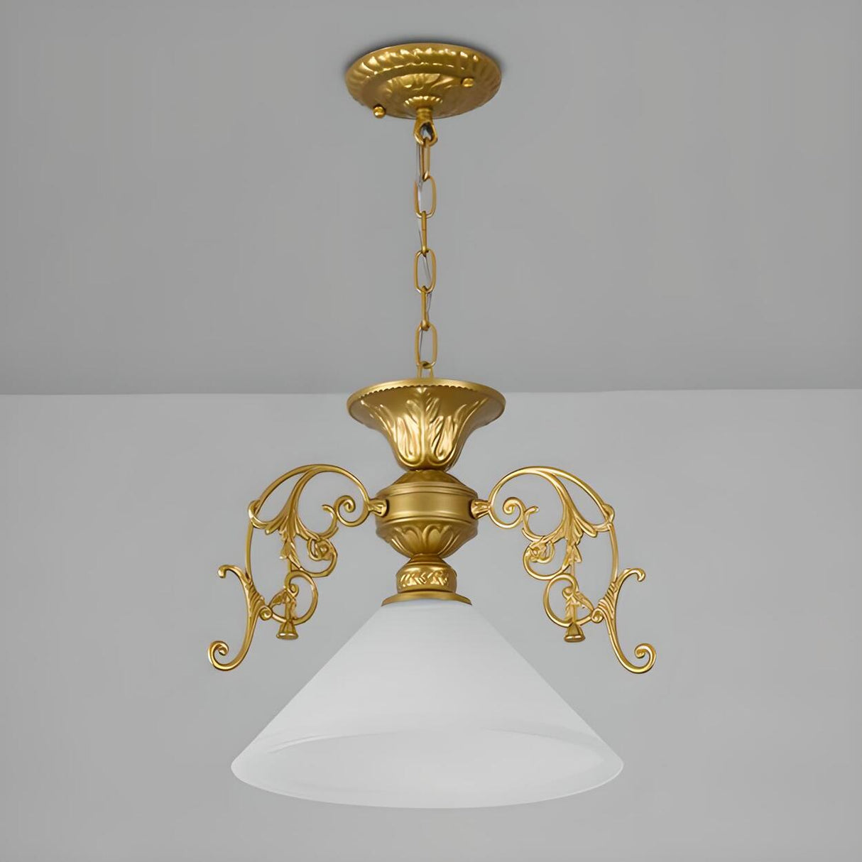 Vintage Classic Iron White Glass Cone Pendant Light Image - 7