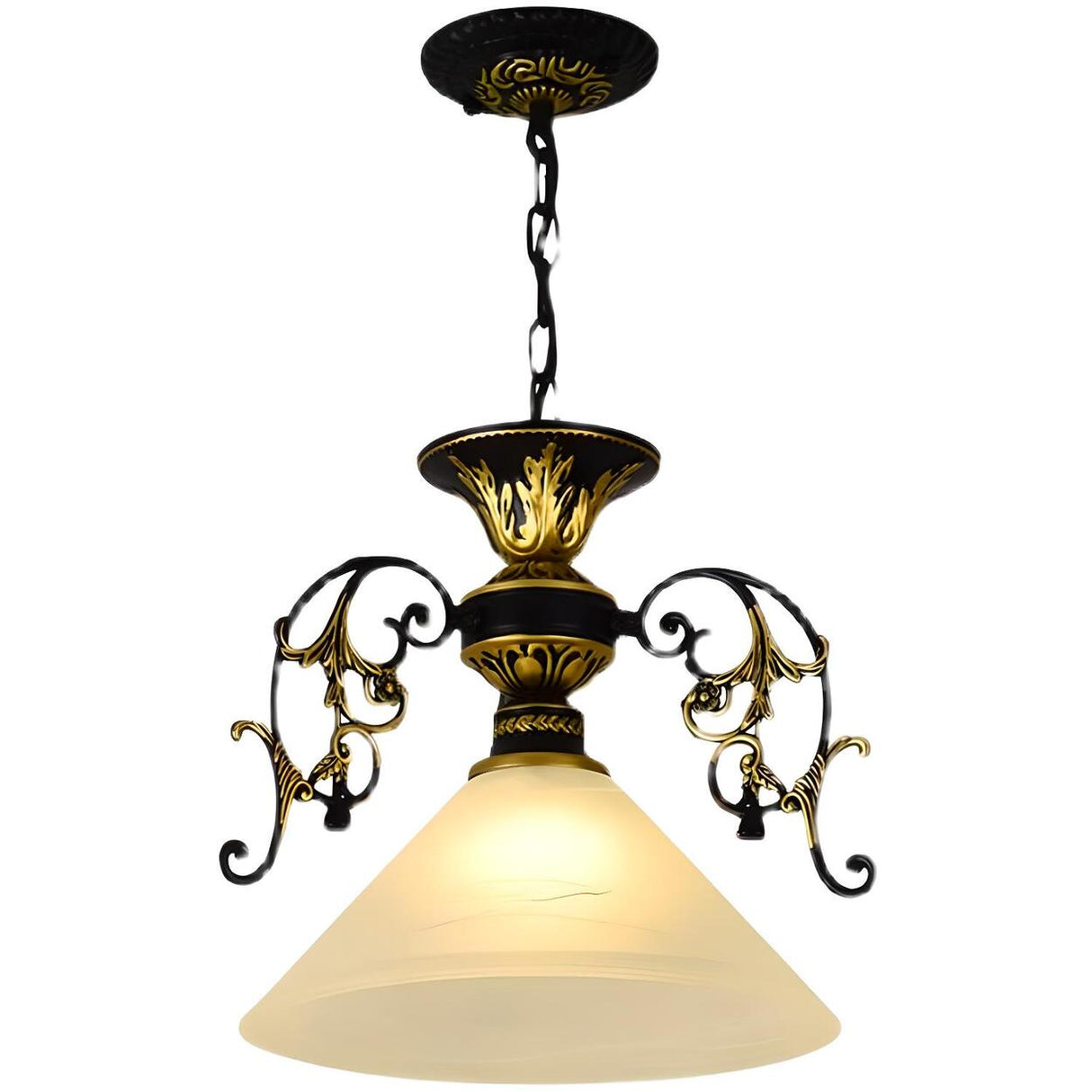 Vintage Classic Iron White Glass Cone Pendant Light Image - 8