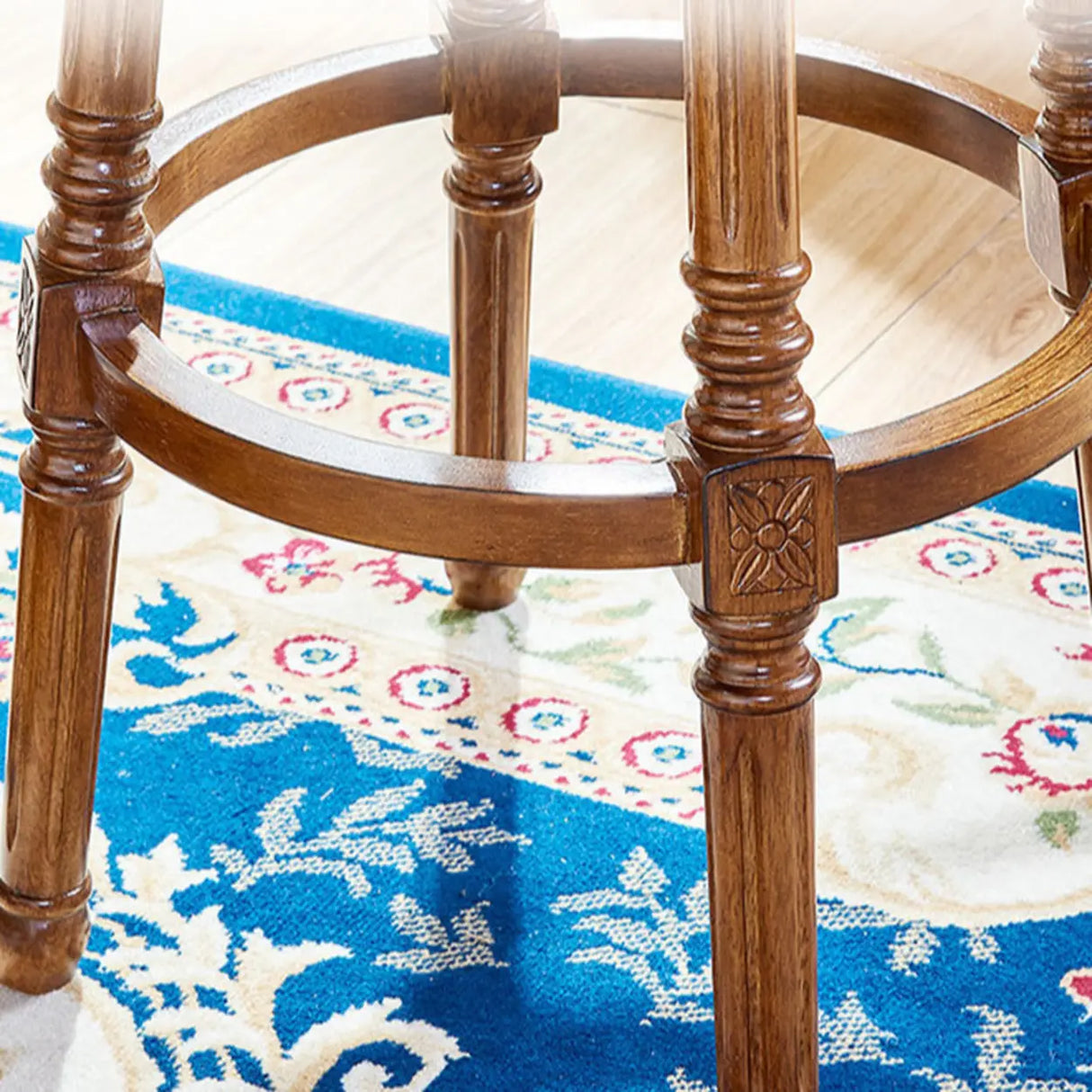 Vintage Classic Wooden Upholstered Swivel Counter Bar Stool Image - 5