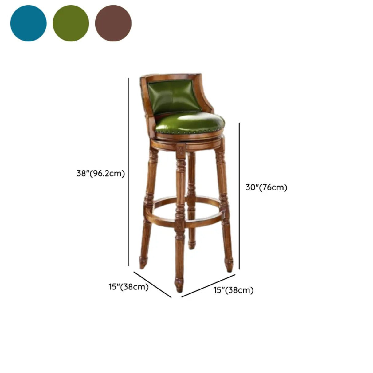 Vintage Classic Wooden Upholstered Swivel Counter Bar Stool