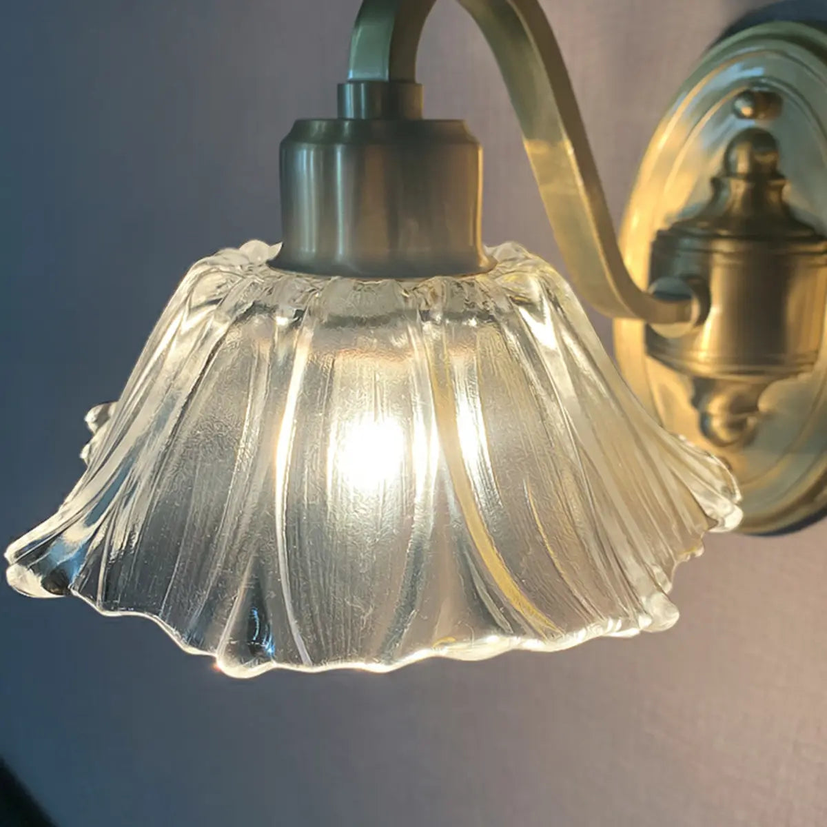 Vintage Clear Floral Glass and Brass Vanity Light Image - 10