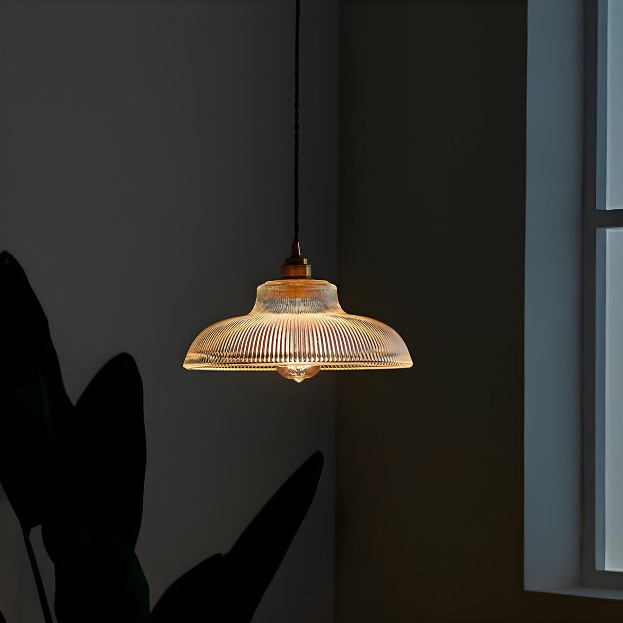 Vintage Clear Glass Rope Bowl Gold Pendant Light Image - 11