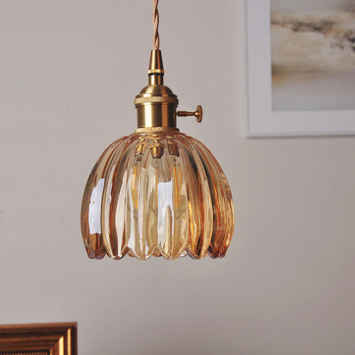 Vintage Clear Glass Rope Flower Pendant Light Image - 7