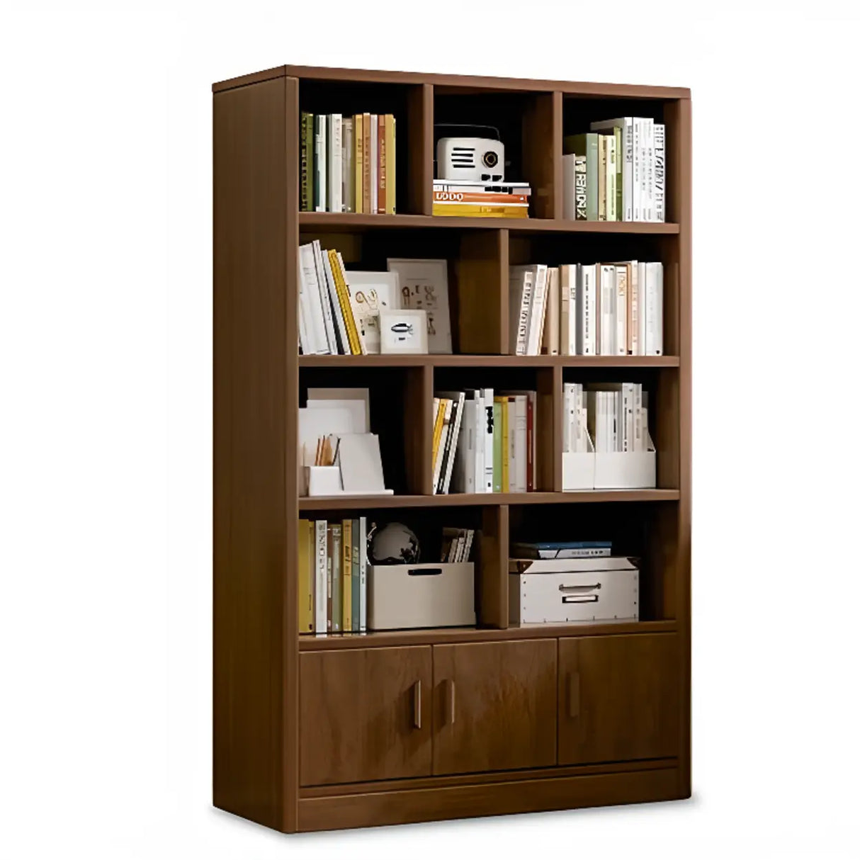 Vintage Closed Vertical Timber Storage Bookcase Brown Image - 12