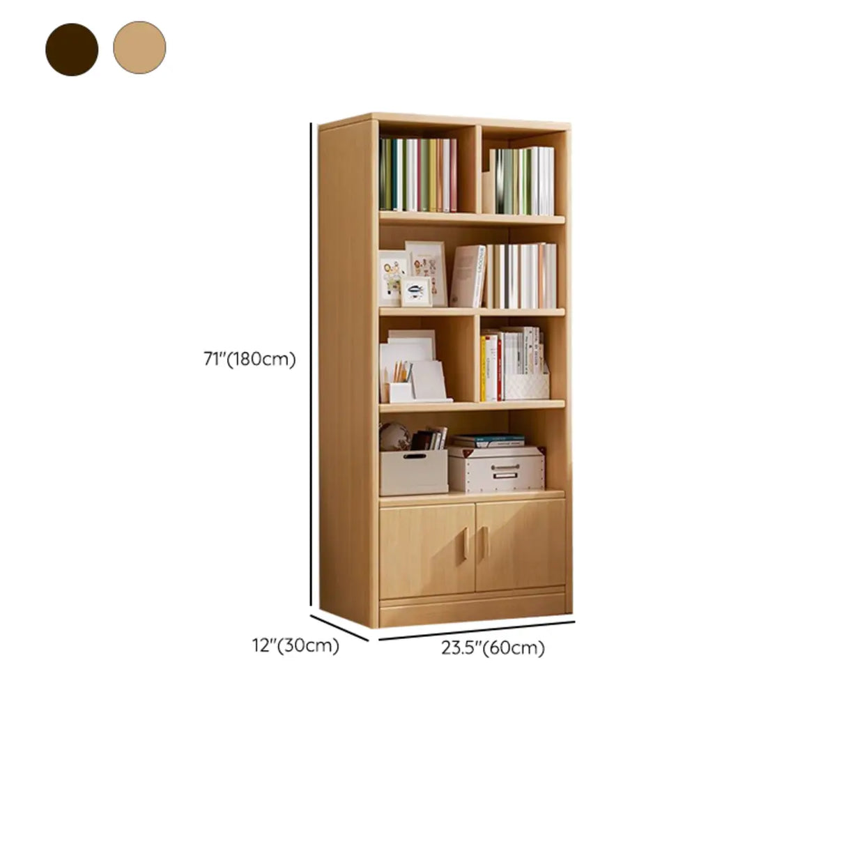 Vintage Closed Vertical Timber Storage Bookcase Brown