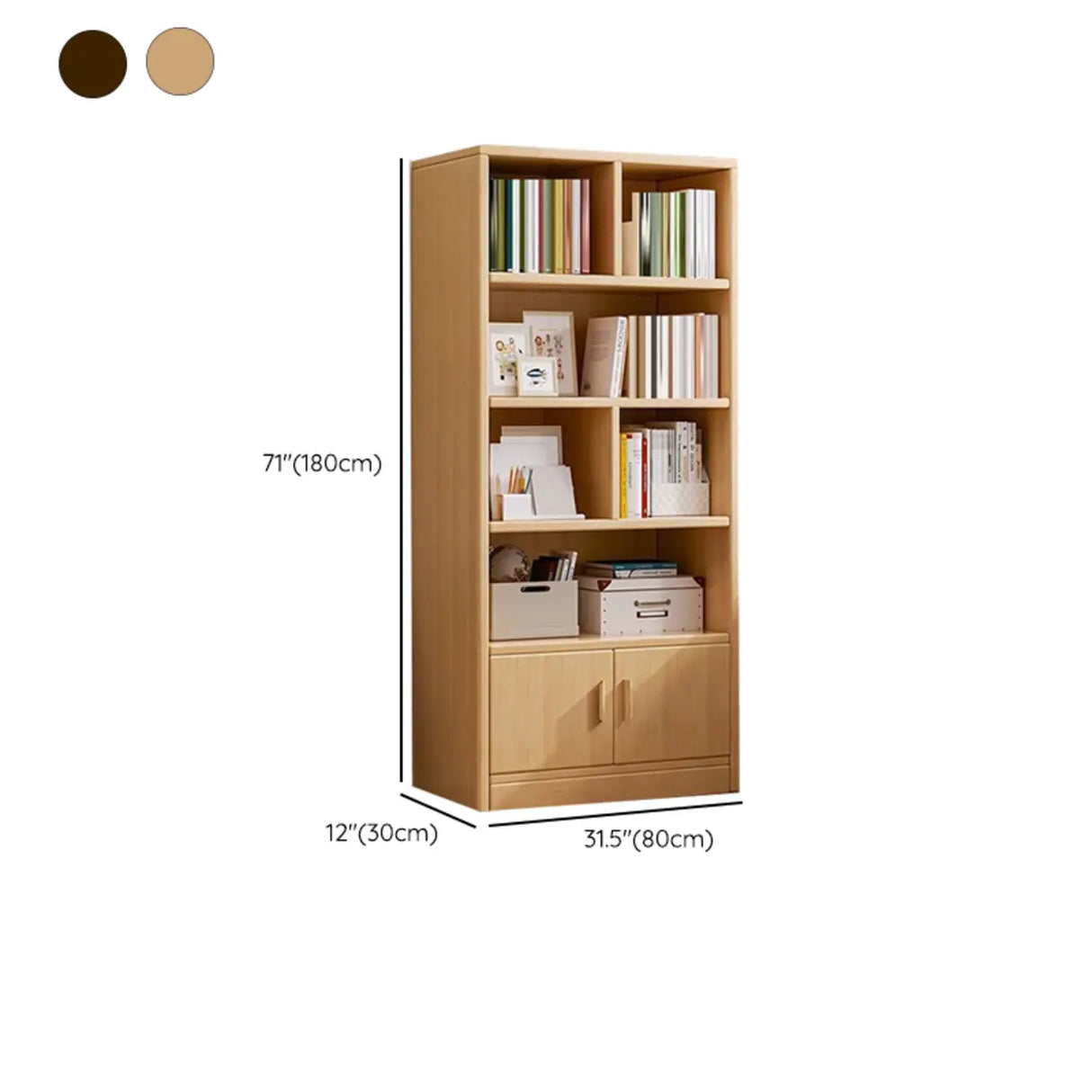 Vintage Closed Vertical Timber Storage Bookcase Brown Image - 14