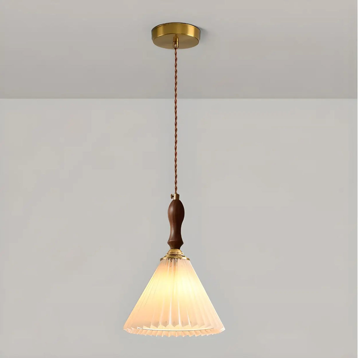Vintage Cone Wood Pendant Light Dining Room Beige Image - 10