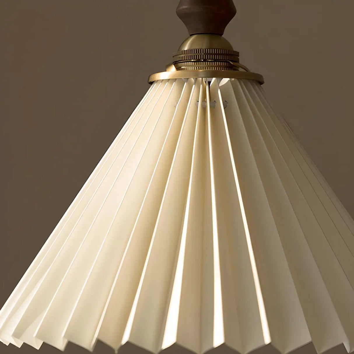 Vintage Cone Wood Pendant Light Dining Room Beige Image - 13