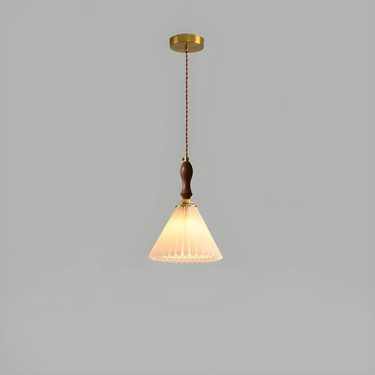 Vintage Cone Wood Pendant Light Dining Room Beige Image - 2