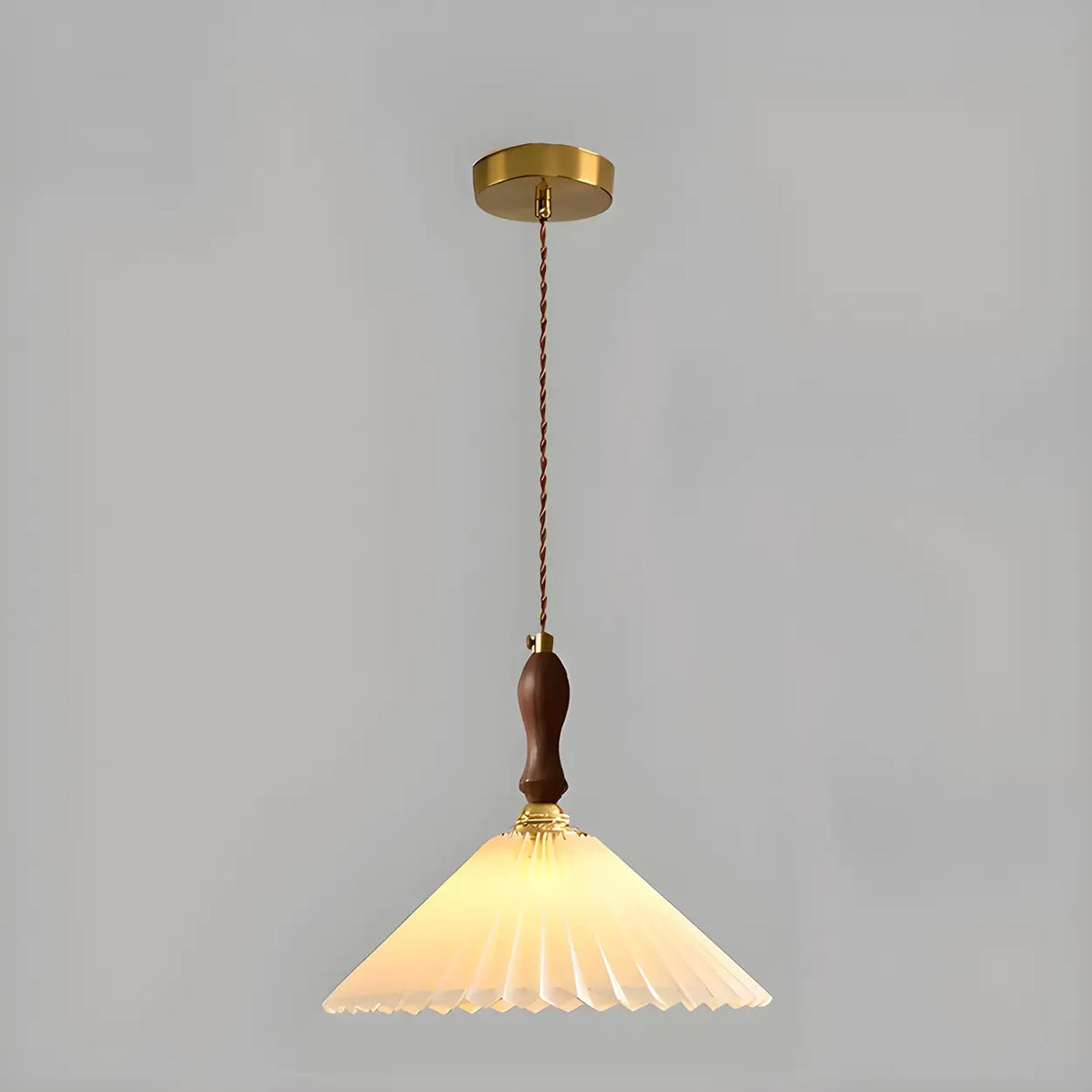 Vintage Cone Wood Pendant Light Dining Room Beige Image - 3