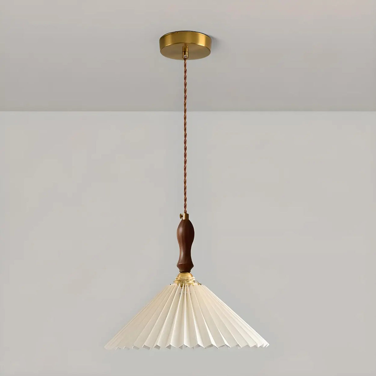 Vintage Cone Wood Pendant Light Dining Room Beige Image - 7