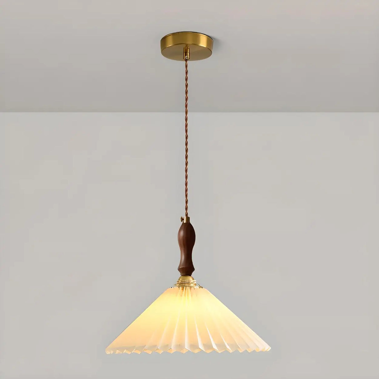 Vintage Cone Wood Pendant Light Dining Room Beige Image - 8
