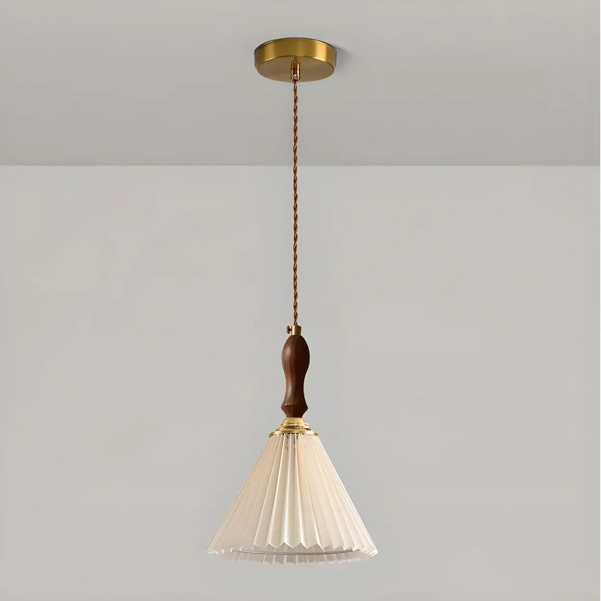 Vintage Cone Wood Pendant Light Dining Room Beige Image - 9